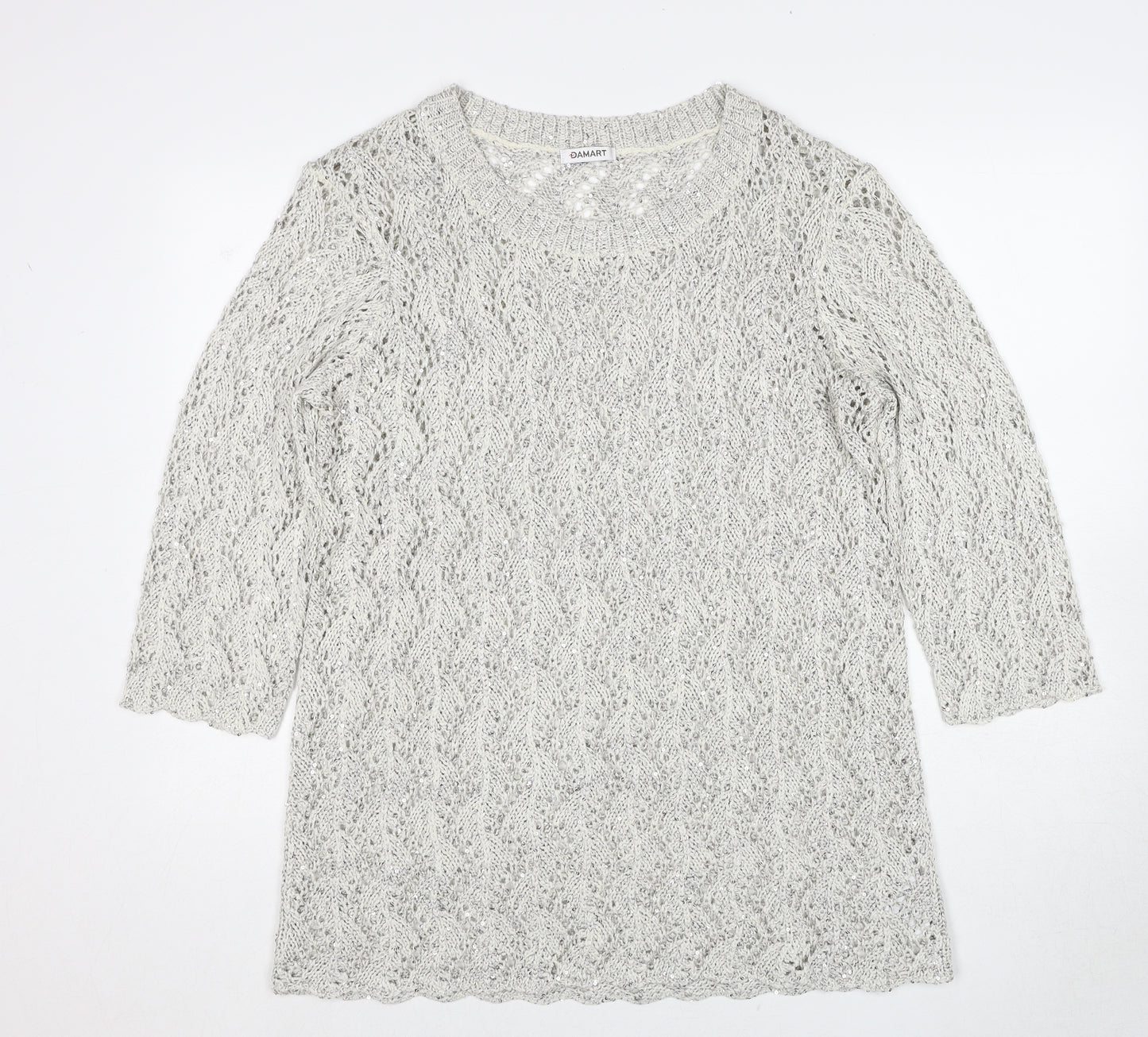 Damart Womens Grey Round Neck Geometric Acrylic Pullover Jumper Size 18