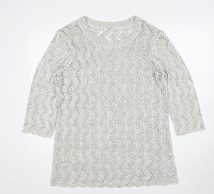 Damart Womens Grey Round Neck Geometric Acrylic Pullover Jumper Size 18