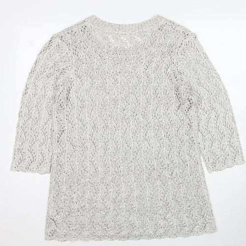 Damart Womens Grey Round Neck Geometric Acrylic Pullover Jumper Size 18