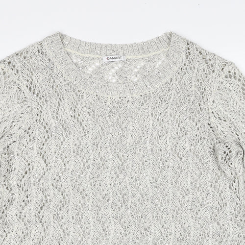 Damart Womens Grey Round Neck Geometric Acrylic Pullover Jumper Size 18