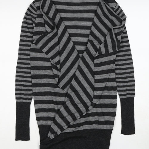 James Lakeland Womens Grey V-Neck Striped Wool Cardigan Jumper Size 10