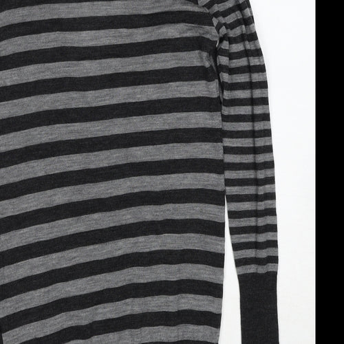 James Lakeland Womens Grey V-Neck Striped Wool Cardigan Jumper Size 10