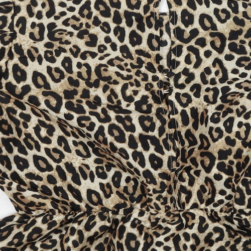 H&M Womens Beige Animal Print Polyester Basic Blouse Size S Round Neck - Leopard Print