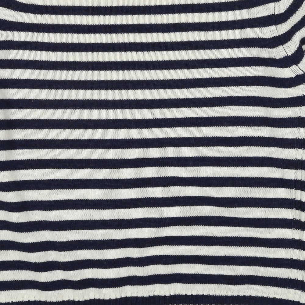 Marks and Spencer Womens Blue Round Neck Striped Wool Pullover Jumper Size 16
