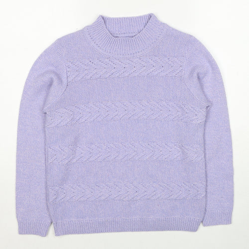 EWM Womens Purple Round Neck Geometric Acrylic Pullover Jumper Size 10 - Size 10-12