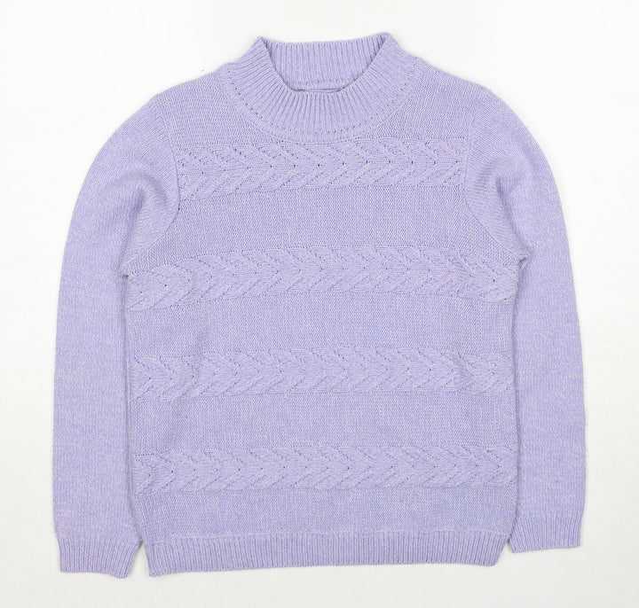 EWM Womens Purple Round Neck Geometric Acrylic Pullover Jumper Size 10 - Size 10-12