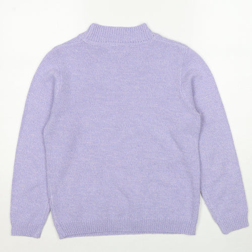 EWM Womens Purple Round Neck Geometric Acrylic Pullover Jumper Size 10 - Size 10-12
