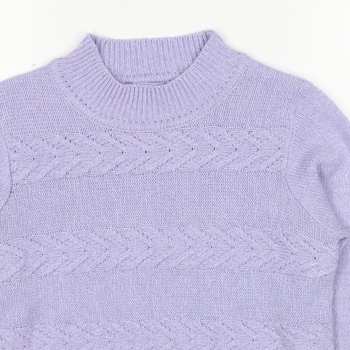 EWM Womens Purple Round Neck Geometric Acrylic Pullover Jumper Size 10 - Size 10-12