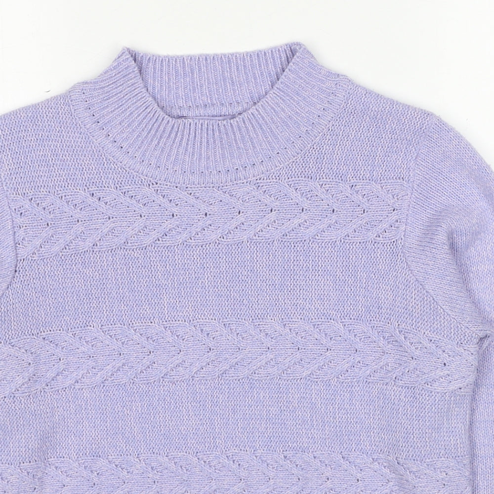 EWM Womens Purple Round Neck Geometric Acrylic Pullover Jumper Size 10 - Size 10-12