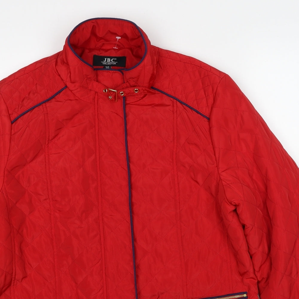 JBC Collection Womens Red Quilted Coat Size 10 Zip