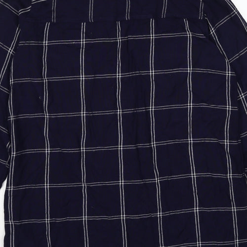 H&M Womens Blue Check Viscose Tunic Button-Up Size 12 Collared
