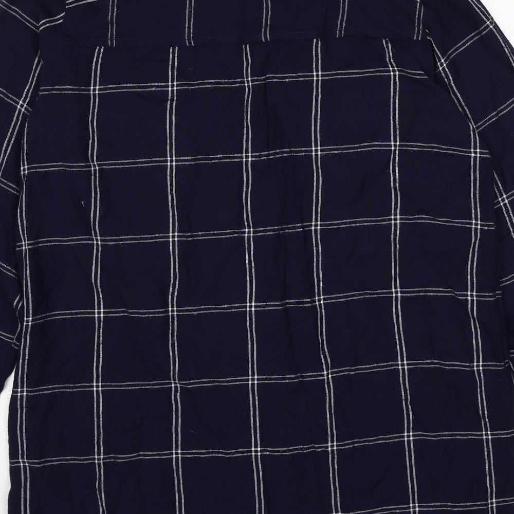 H&M Womens Blue Check Viscose Tunic Button-Up Size 12 Collared