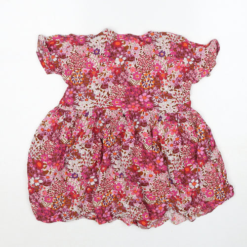 NEXT Girls Pink Floral Viscose A-Line Size 6 Years Round Neck Button