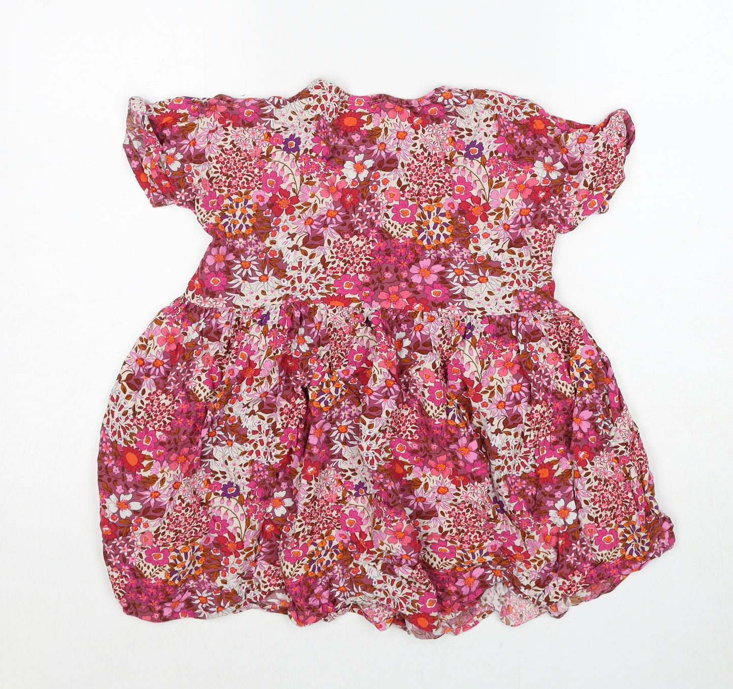 NEXT Girls Pink Floral Viscose A-Line Size 6 Years Round Neck Button