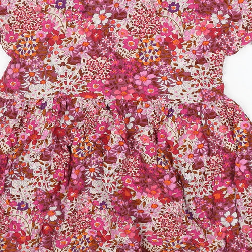 NEXT Girls Pink Floral Viscose A-Line Size 6 Years Round Neck Button