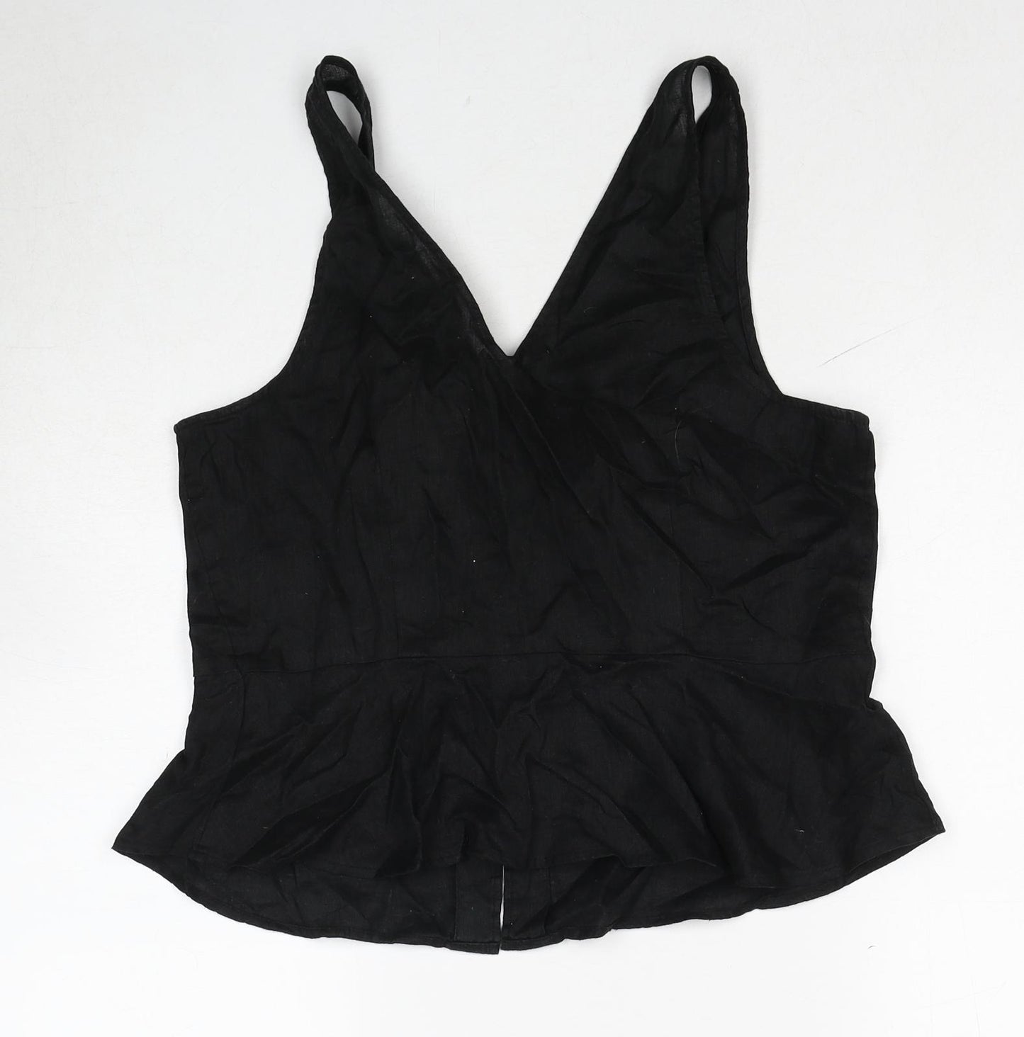 H&M Womens Black Linen Basic Tank Size 14 V-Neck