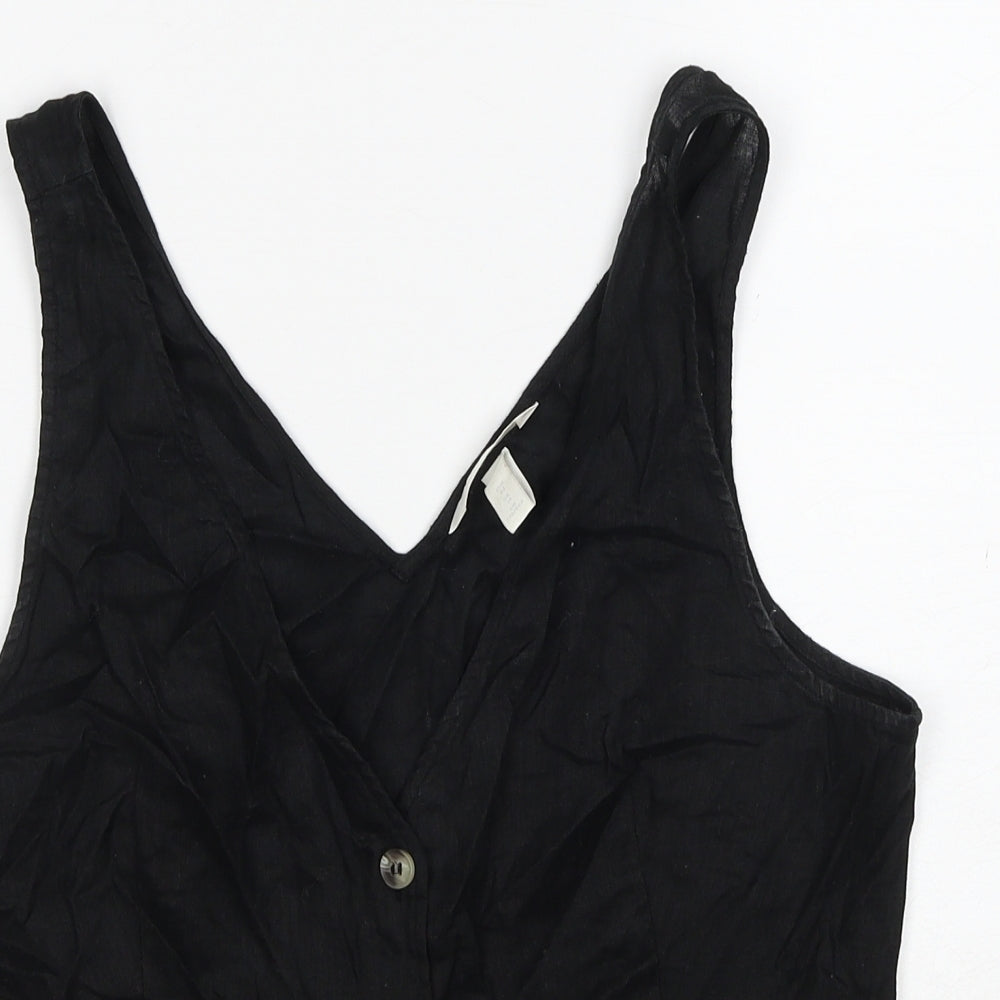 H&M Womens Black Linen Basic Tank Size 14 V-Neck
