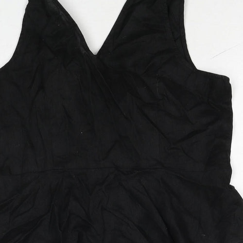 H&M Womens Black Linen Basic Tank Size 14 V-Neck