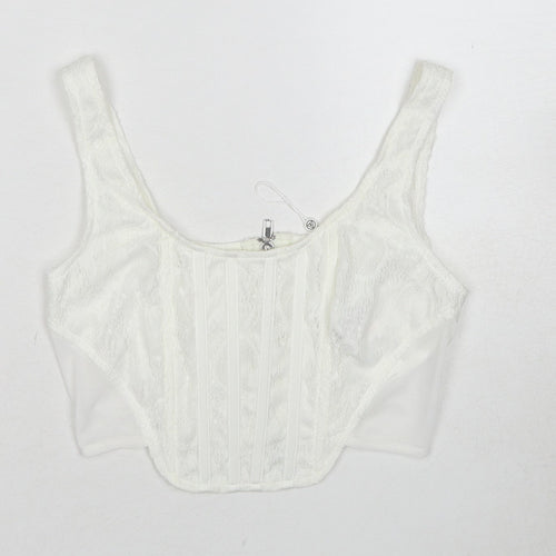 Missguided Womens White Polyester Cropped Tank Size 6 Scoop Neck - Corset Style