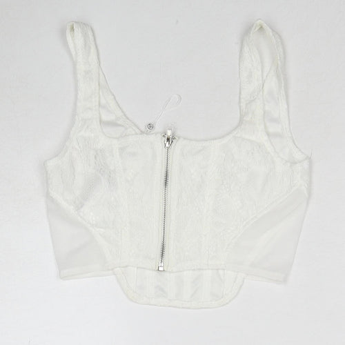 Missguided Womens White Polyester Cropped Tank Size 6 Scoop Neck - Corset Style