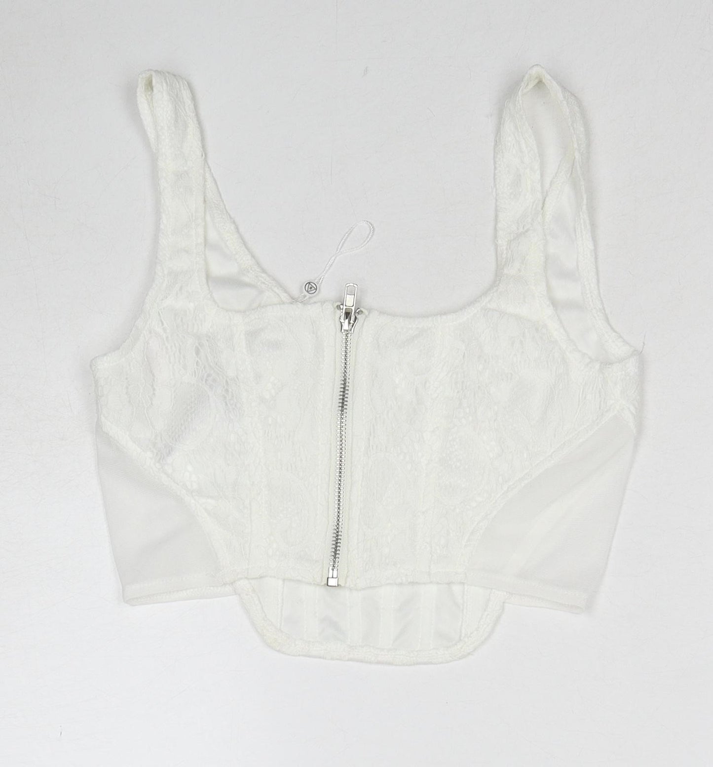 Missguided Womens White Polyester Cropped Tank Size 6 Scoop Neck - Corset Style