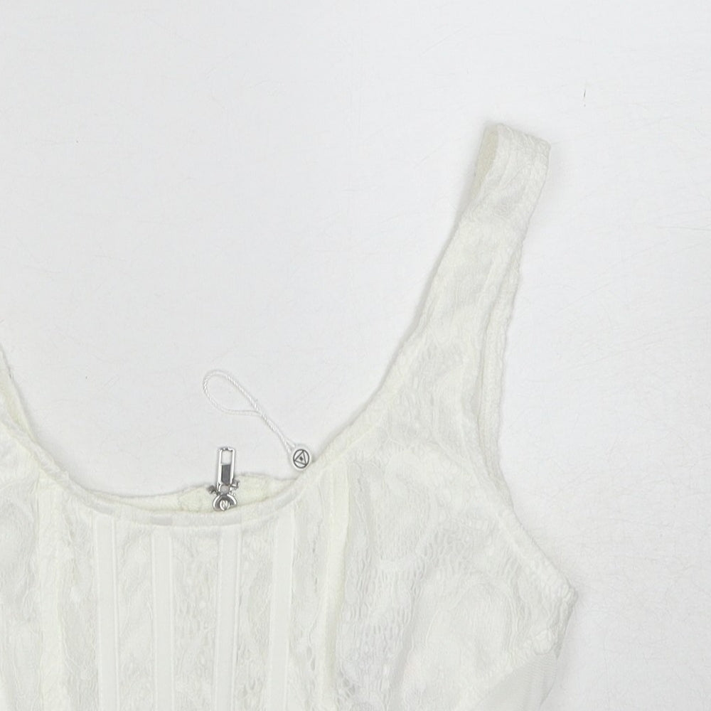 Missguided Womens White Polyester Cropped Tank Size 6 Scoop Neck - Corset Style