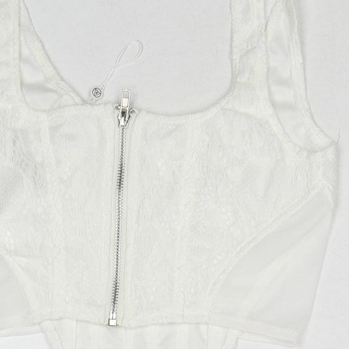 Missguided Womens White Polyester Cropped Tank Size 6 Scoop Neck - Corset Style