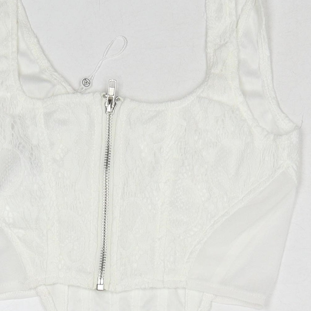 Missguided Womens White Polyester Cropped Tank Size 6 Scoop Neck - Corset Style
