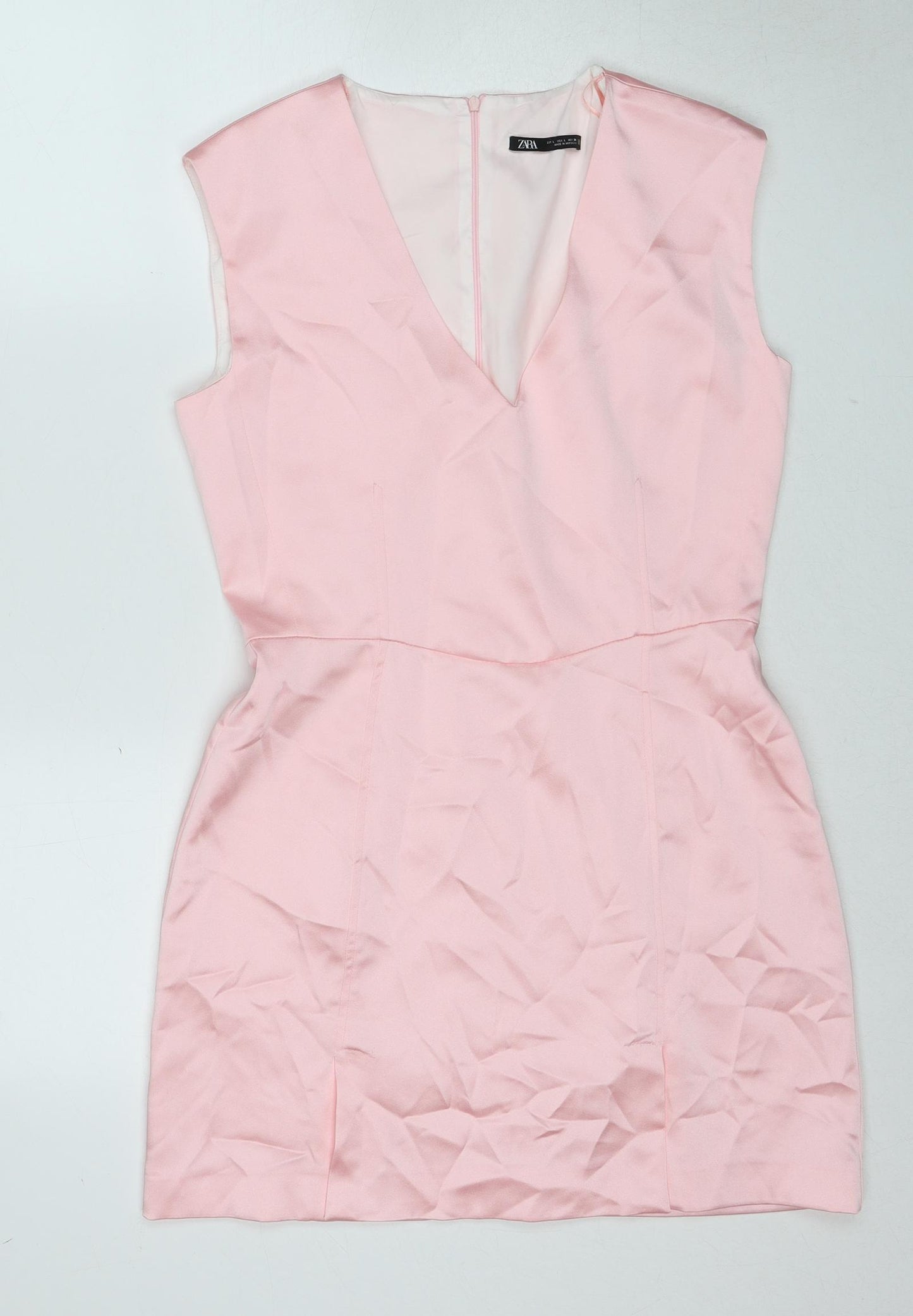 Zara Womens Pink Polyester A-Line Size L V-Neck Zip