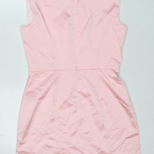 Zara Womens Pink Polyester A-Line Size L V-Neck Zip
