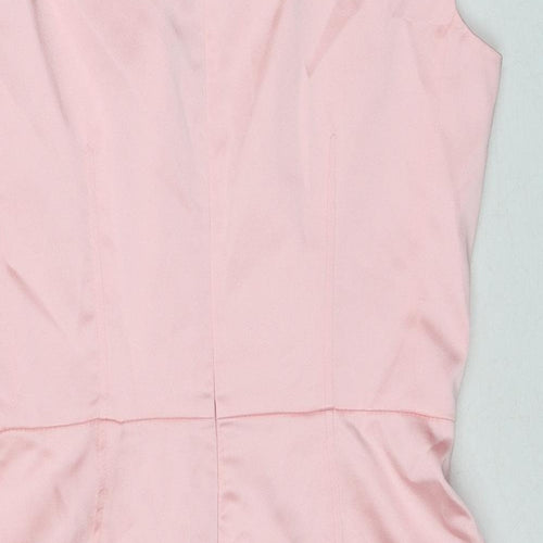 Zara Womens Pink Polyester A-Line Size L V-Neck Zip