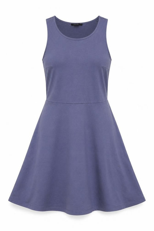 Front view of H&M women’s blue polyester fit & flare, size S, round neck pullover