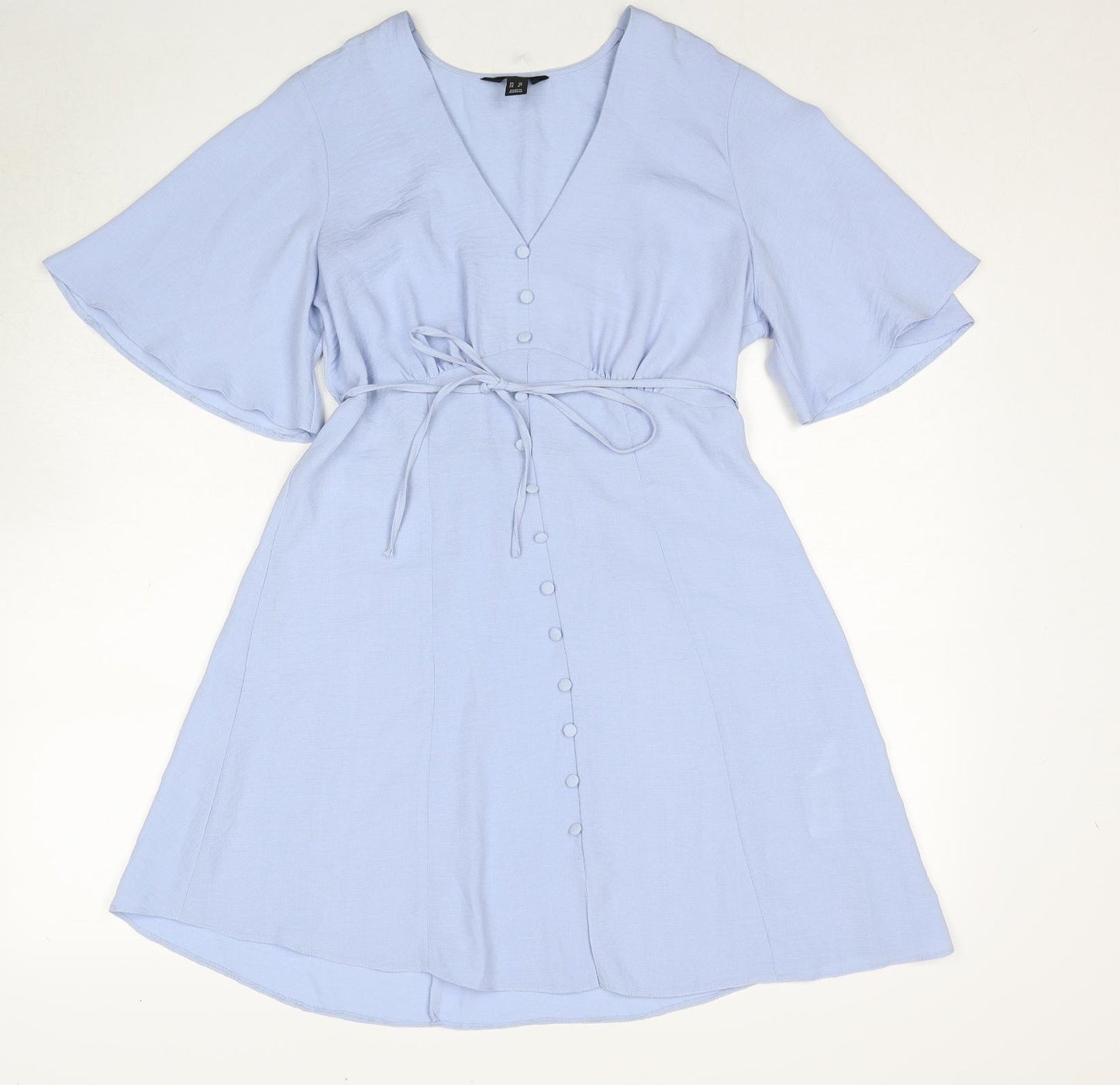 New Look Womens Blue Polyester A-Line Size 10 V-Neck Button