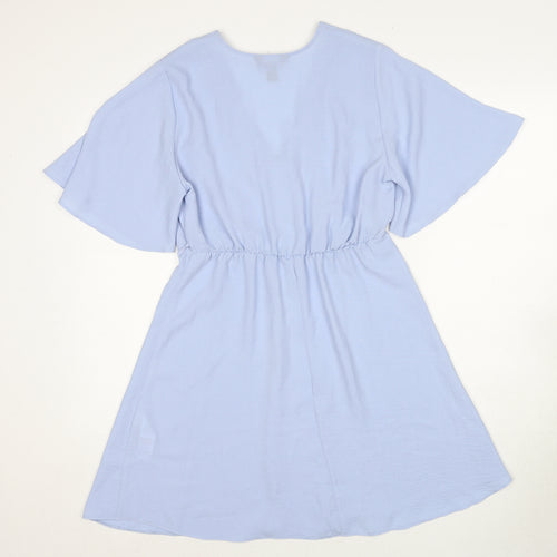 New Look Womens Blue Polyester A-Line Size 10 V-Neck Button