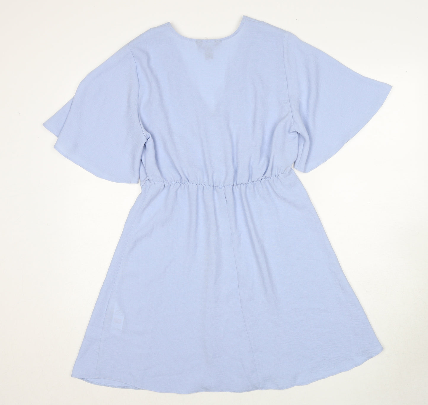 New Look Womens Blue Polyester A-Line Size 10 V-Neck Button