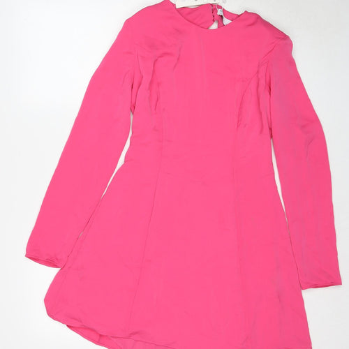 Bershka Womens Pink Polyester Fit & Flare Size L Round Neck Zip