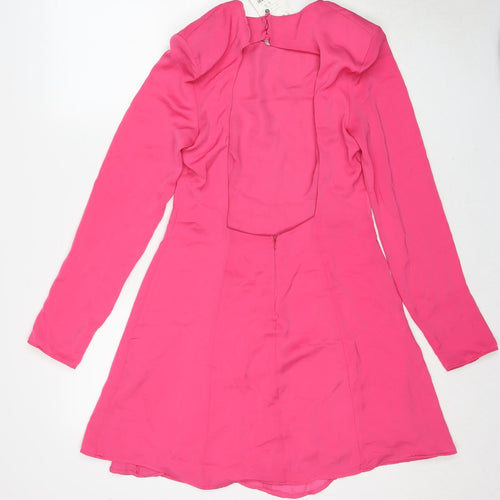 Bershka Womens Pink Polyester Fit & Flare Size L Round Neck Zip