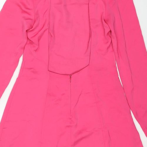 Bershka Womens Pink Polyester Fit & Flare Size L Round Neck Zip