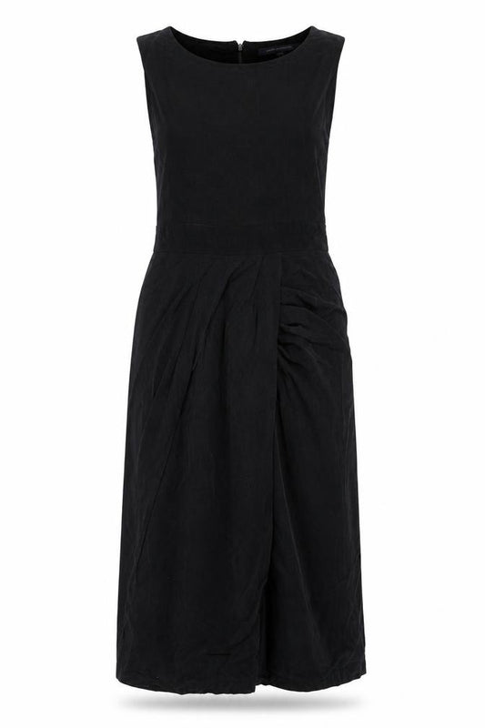 Front view of French Connection women’s black cupro a-line, size UK 10, round neck zip