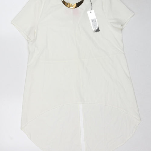 Glamorous Womens White Polyester Basic Blouse Size 12 Boat Neck - Neckline Detail