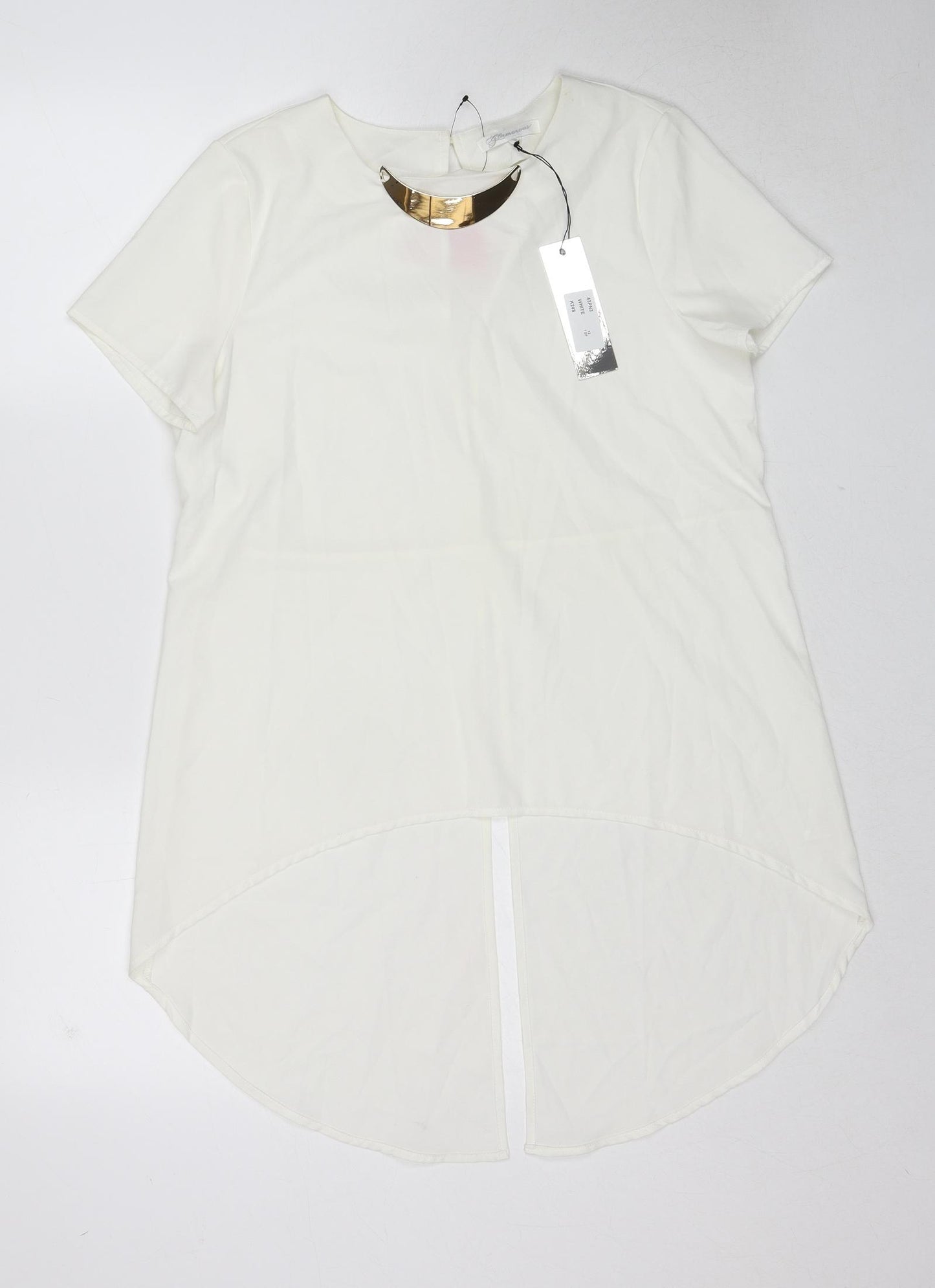 Glamorous Womens White Polyester Basic Blouse Size 12 Boat Neck - Neckline Detail