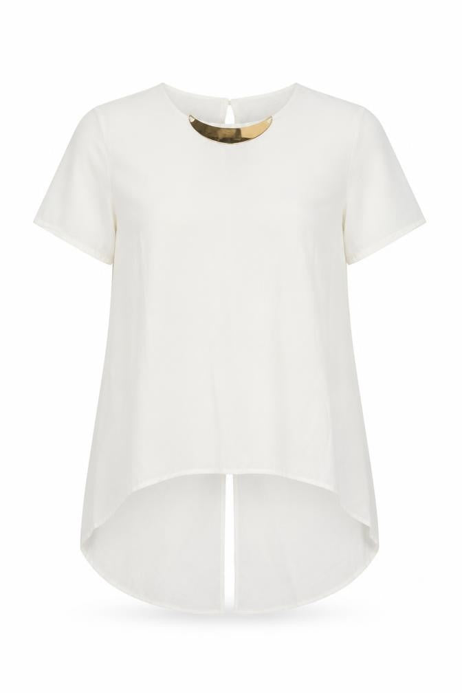 Front view of Glamorous women’s white polyester basic blouse, size UK 12, boat neck - neckline detail