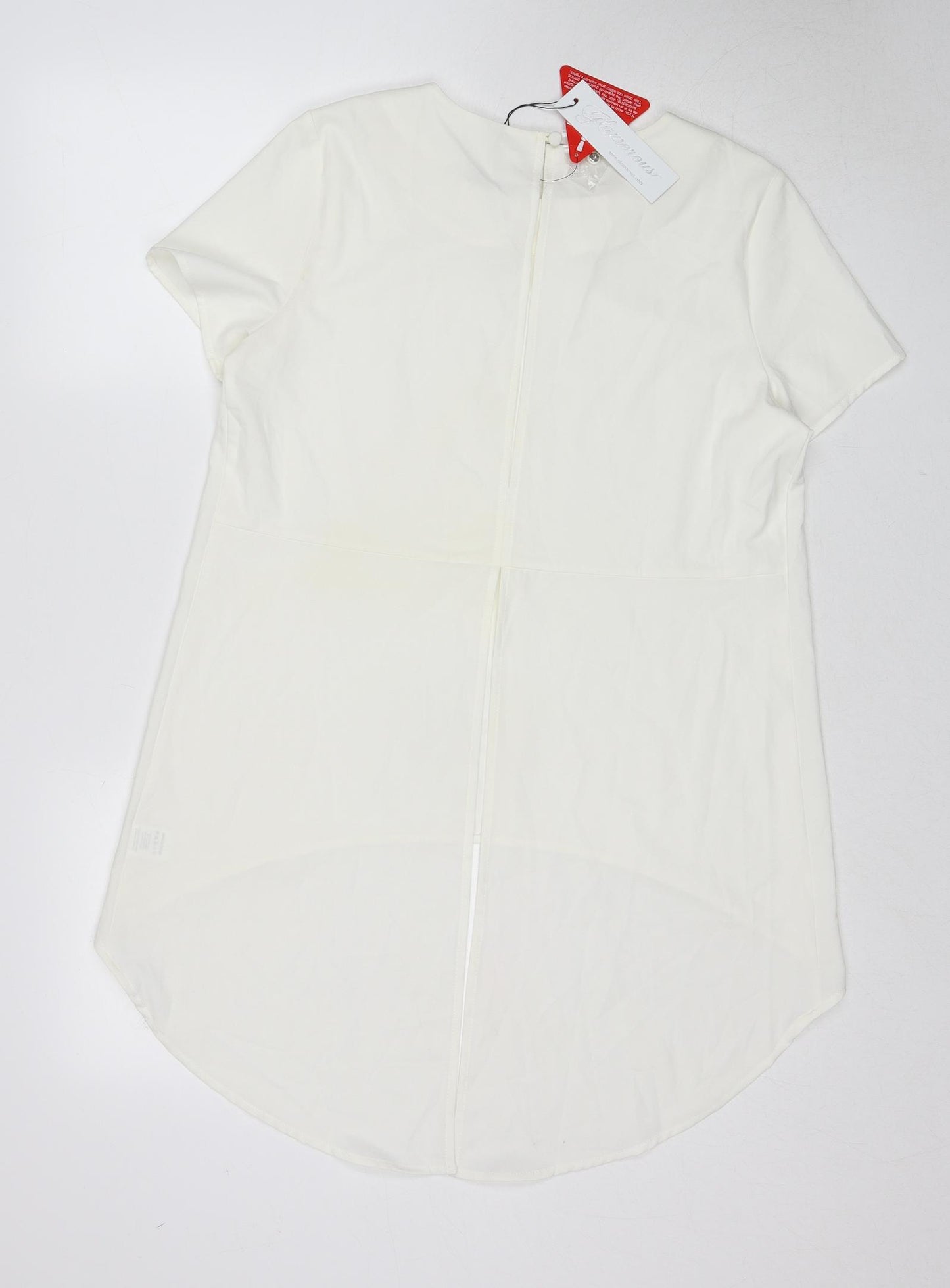 Glamorous Womens White Polyester Basic Blouse Size 12 Boat Neck - Neckline Detail
