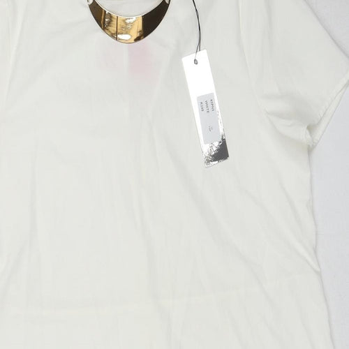 Glamorous Womens White Polyester Basic Blouse Size 12 Boat Neck - Neckline Detail