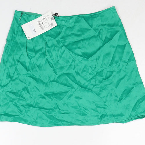 Zara Womens Green Polyester Skort Size S Zip