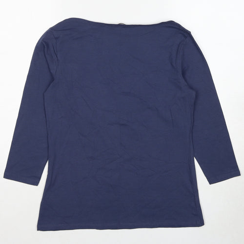Marks and Spencer Womens Blue Cotton Basic T-Shirt Size 14 Boat Neck