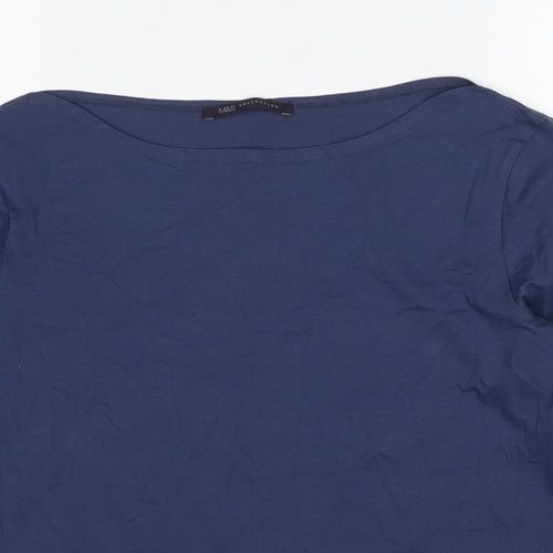 Marks and Spencer Womens Blue Cotton Basic T-Shirt Size 14 Boat Neck