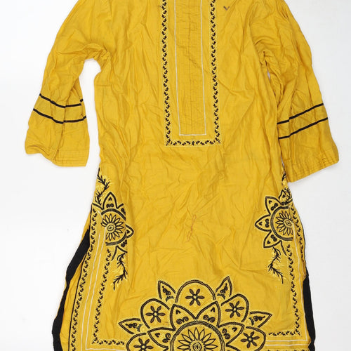 Sunny Dot Womens Yellow Cotton Tunic Blouse Size M Round Neck