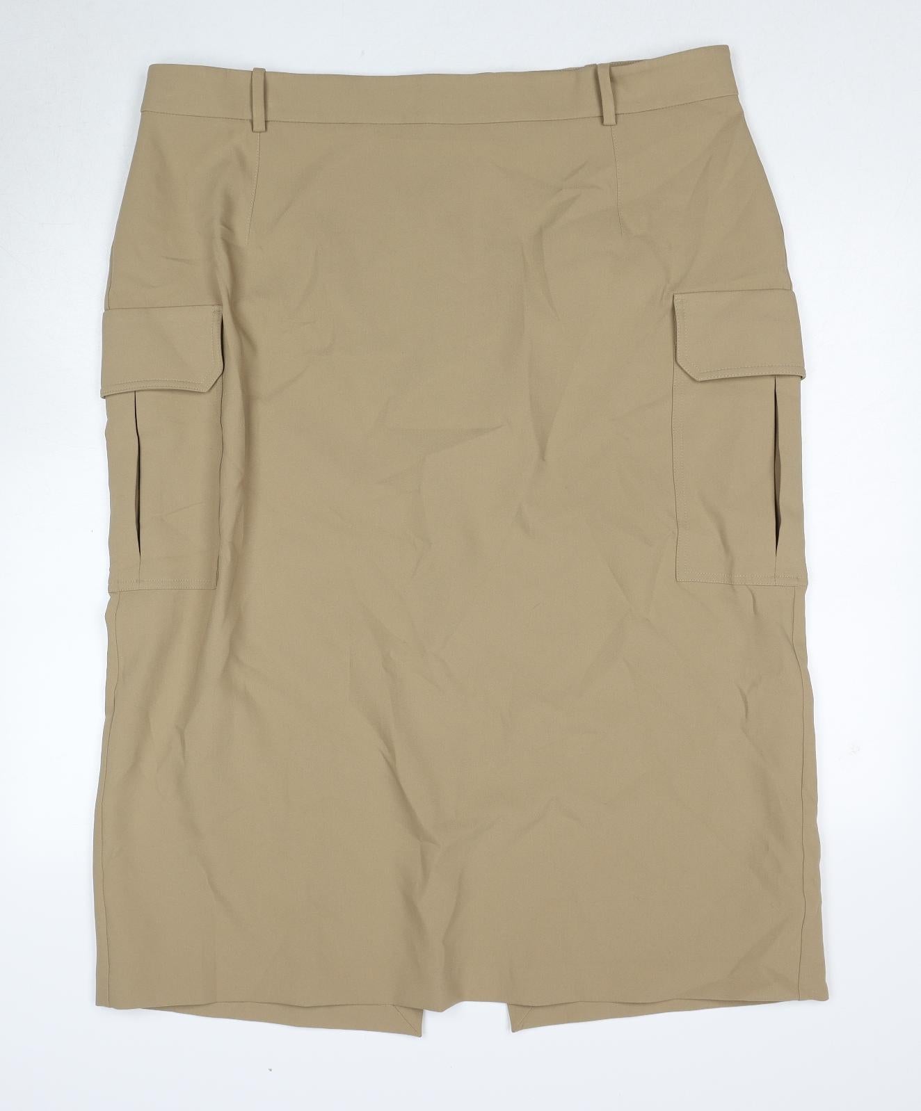 Marks and Spencer Womens Beige Polyester Cargo Skirt Size 22 Zip