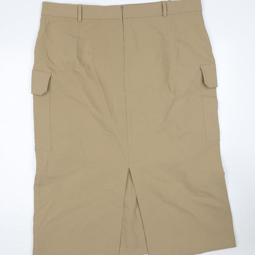 Marks and Spencer Womens Beige Polyester Cargo Skirt Size 22 Zip